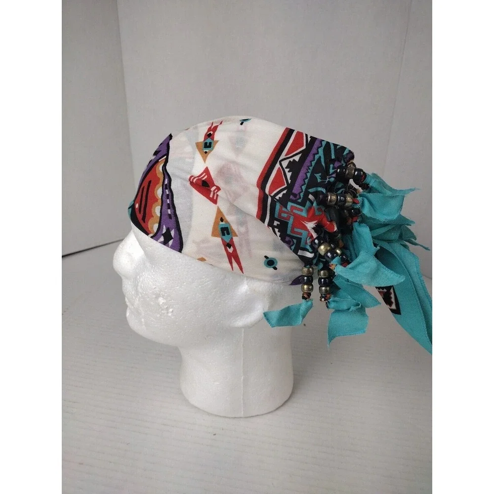 Y2K Wamcraft Beaded Bandana  Southwestern Aztec Western Vintage 80s Made In USA